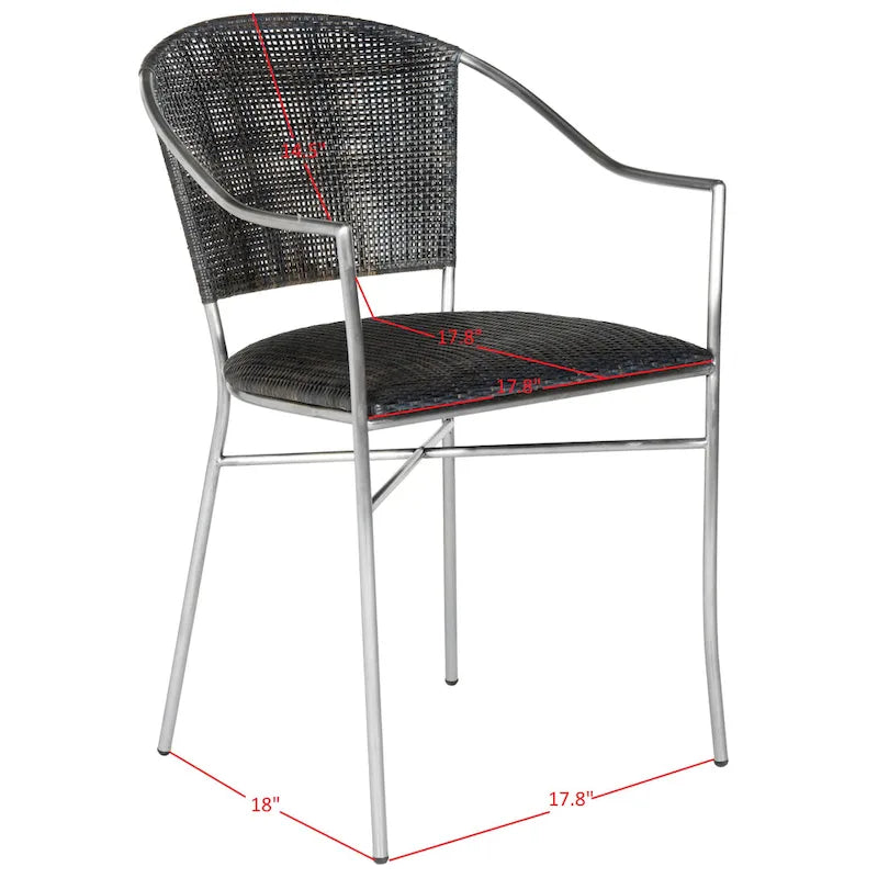 Poltroncine Nere in Rattan con Struttura in Acciaio Inox, Set da 2, 21L x 22P x 34A
