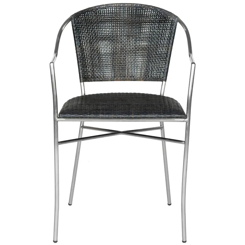 Poltroncine Nere in Rattan con Struttura in Acciaio Inox, Set da 2, 21L x 22P x 34A