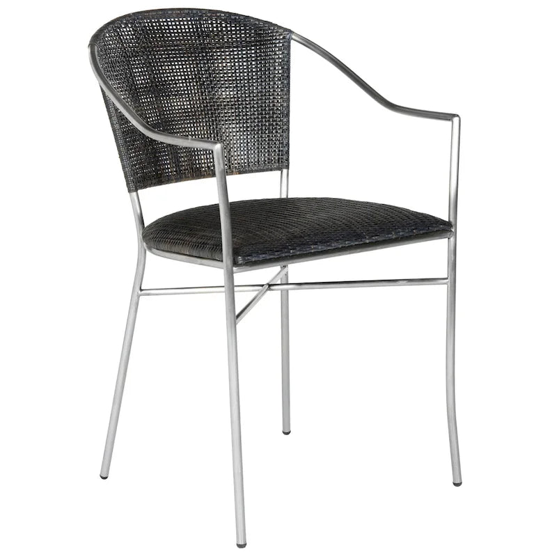Poltroncine Nere in Rattan con Struttura in Acciaio Inox, Set da 2, 21L x 22P x 34A