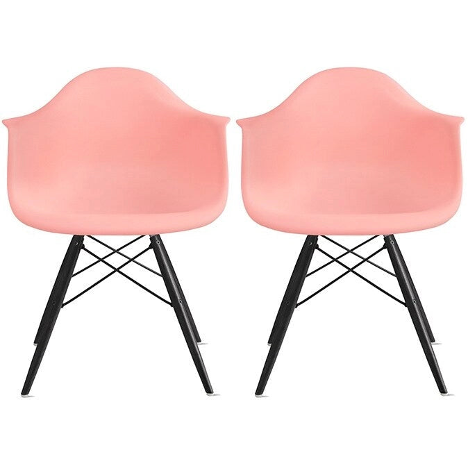 Sedie da pranzo con braccioli in conchiglia stampata Mid-Century Modern con gambe a torre Eiffel, set da 2