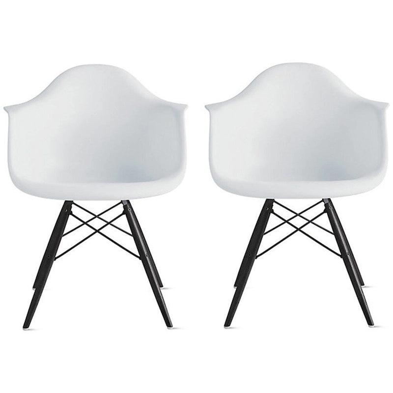 Sedie da pranzo con braccioli in conchiglia stampata Mid-Century Modern con gambe a torre Eiffel, set da 2