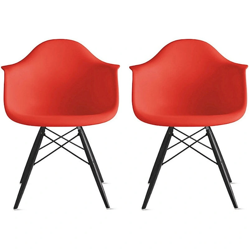 Sedie da pranzo con braccioli in conchiglia stampata Mid-Century Modern con gambe a torre Eiffel, set da 2