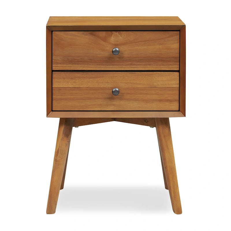 Comodino Moderno Mid-Century con 2 Cassetti e Bordo Smussato, 17,5 L x 15 P x 23,5 A