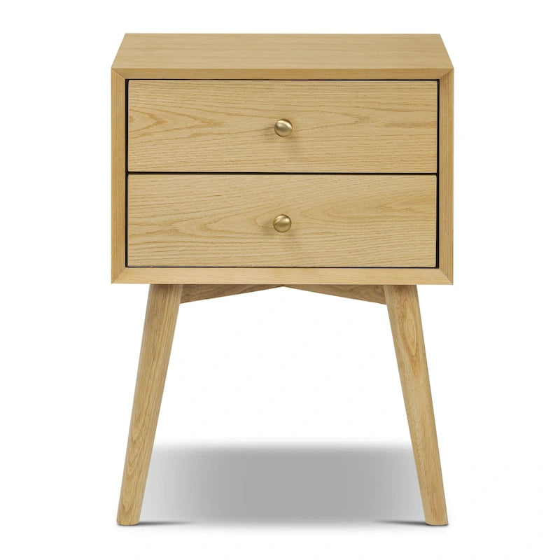 Comodino Moderno Mid-Century con 2 Cassetti e Bordo Smussato, 17,5 L x 15 P x 23,5 A