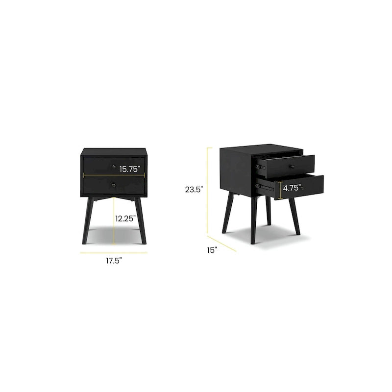 Comodino Moderno Mid-Century con 2 Cassetti e Bordo Smussato, 17,5 L x 15 P x 23,5 A