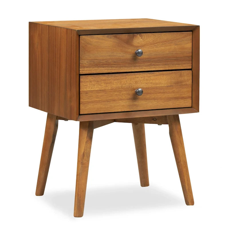 Comodino Moderno Mid-Century con 2 Cassetti e Bordo Smussato, 17,5 L x 15 P x 23,5 A