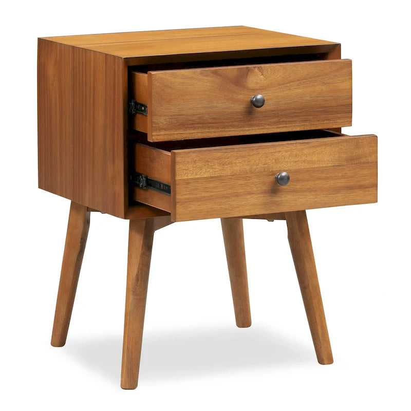 Comodino Moderno Mid-Century con 2 Cassetti e Bordo Smussato, 17,5 L x 15 P x 23,5 A