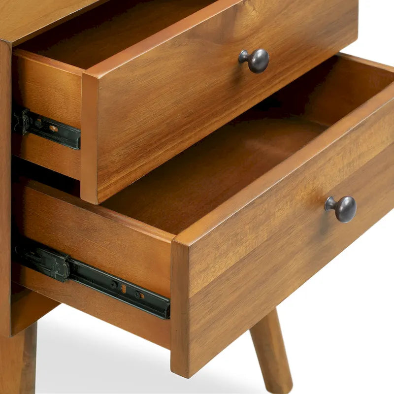 Comodino Moderno Mid-Century con 2 Cassetti e Bordo Smussato, 17,5 L x 15 P x 23,5 A