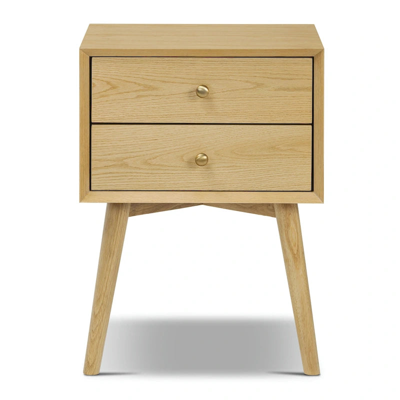 Comodino Moderno Mid-Century con 2 Cassetti e Bordo Smussato, 17,5 L x 15 P x 23,5 A