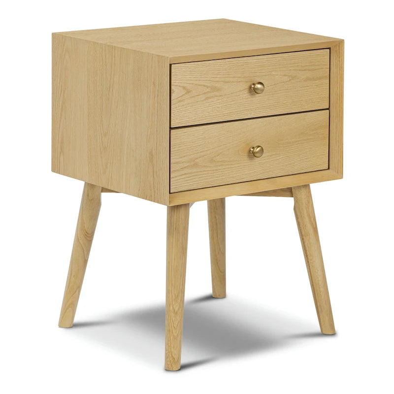 Comodino Moderno Mid-Century con 2 Cassetti e Bordo Smussato, 17,5 L x 15 P x 23,5 A