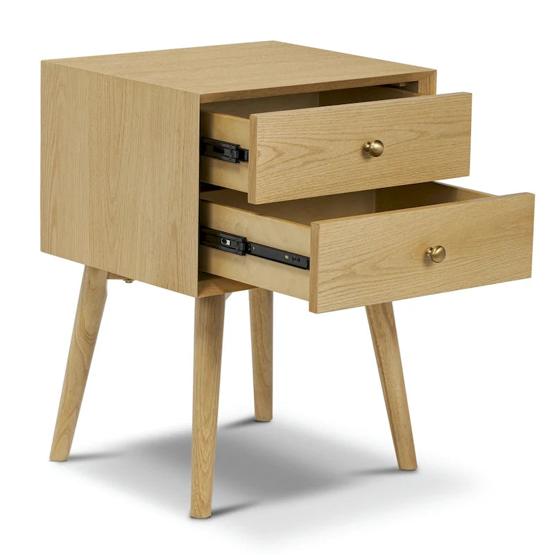 Comodino Moderno Mid-Century con 2 Cassetti e Bordo Smussato, 17,5 L x 15 P x 23,5 A