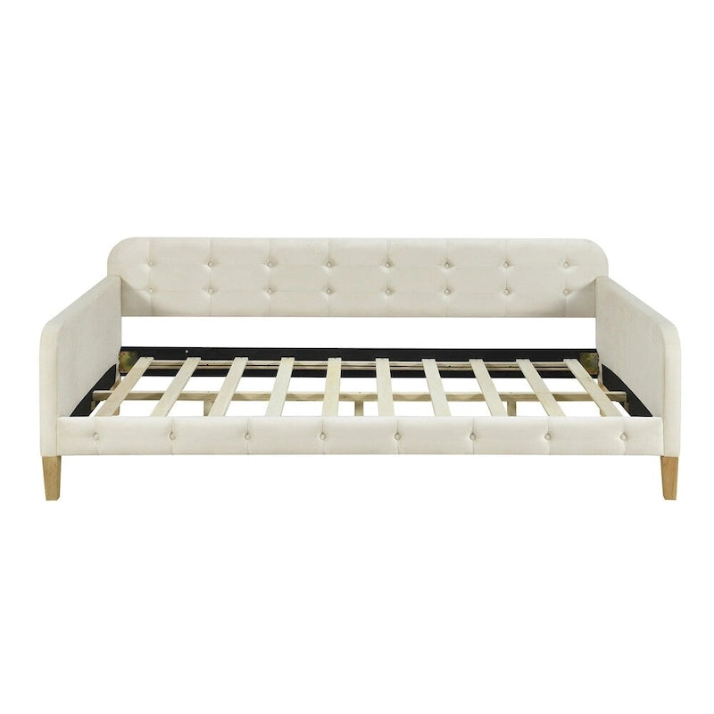 Divano letto singolo imbottito in velluto con braccioli e supporto a doghe, 80x41