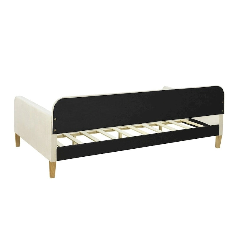 Divano letto singolo imbottito in velluto con braccioli e supporto a doghe, 80x41