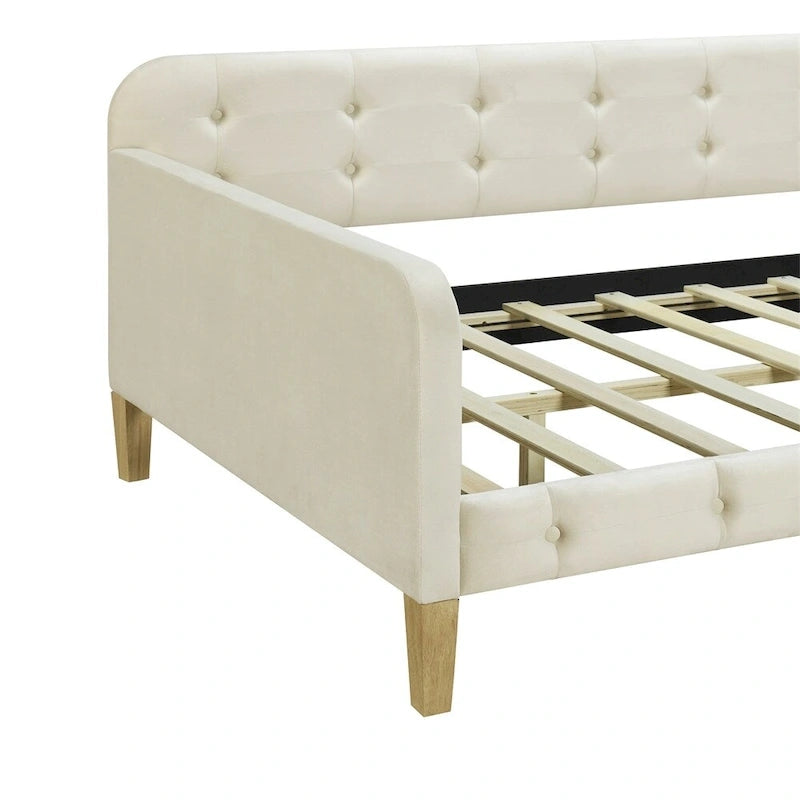 Divano letto singolo imbottito in velluto con braccioli e supporto a doghe, 80x41