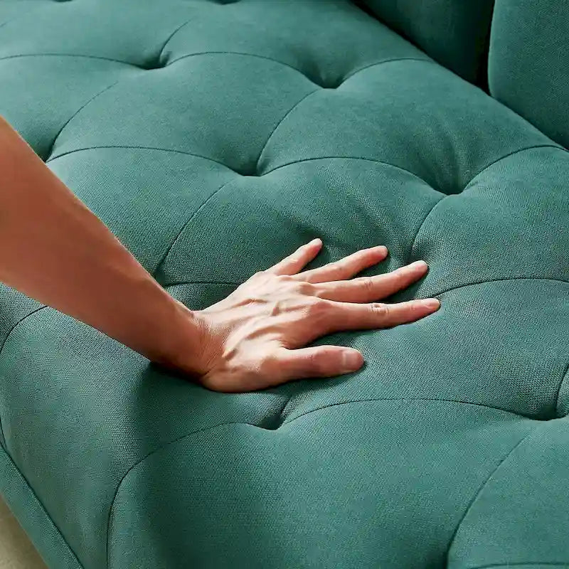 Divano letto convertibile in lino con schienale regolabile e portabicchieri