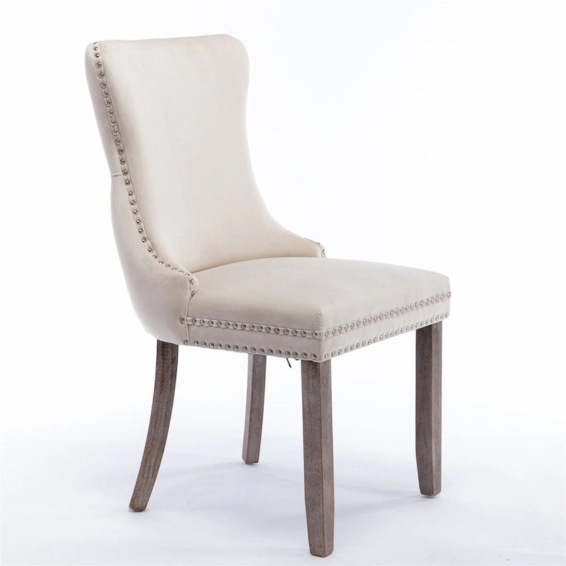 Sedie da Pranzo Mid-Century Moderne in Velluto con Dettagli Rivetti e Gambe in Legno, Set da 2