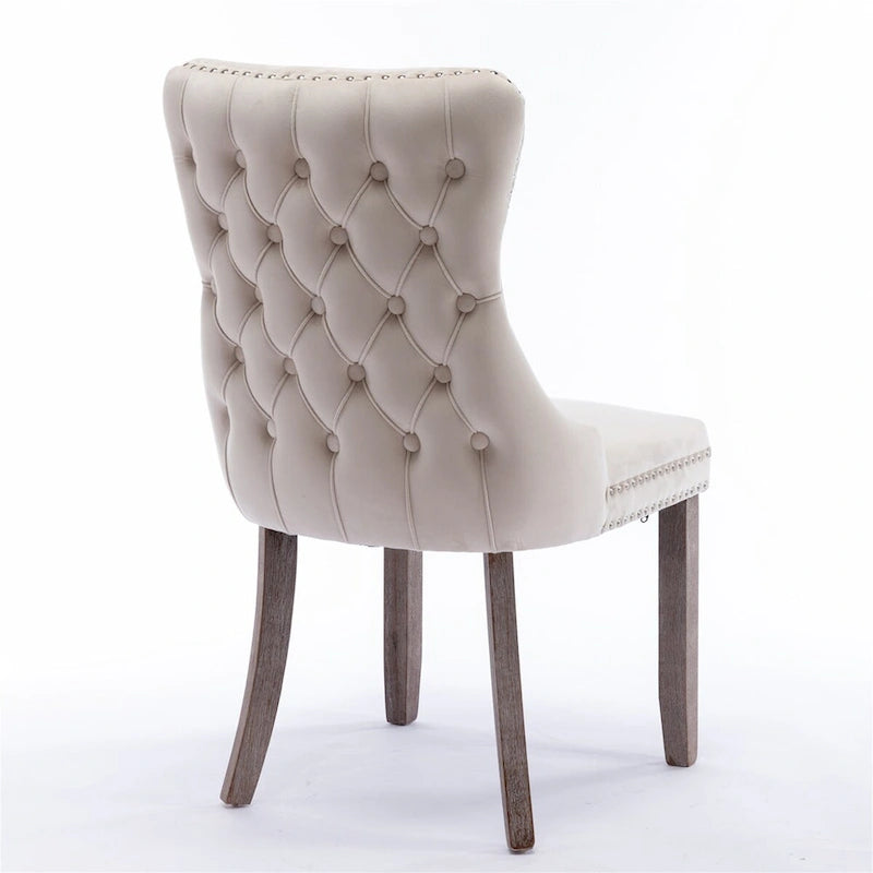 Sedie da Pranzo Mid-Century Moderne in Velluto con Dettagli Rivetti e Gambe in Legno, Set da 2