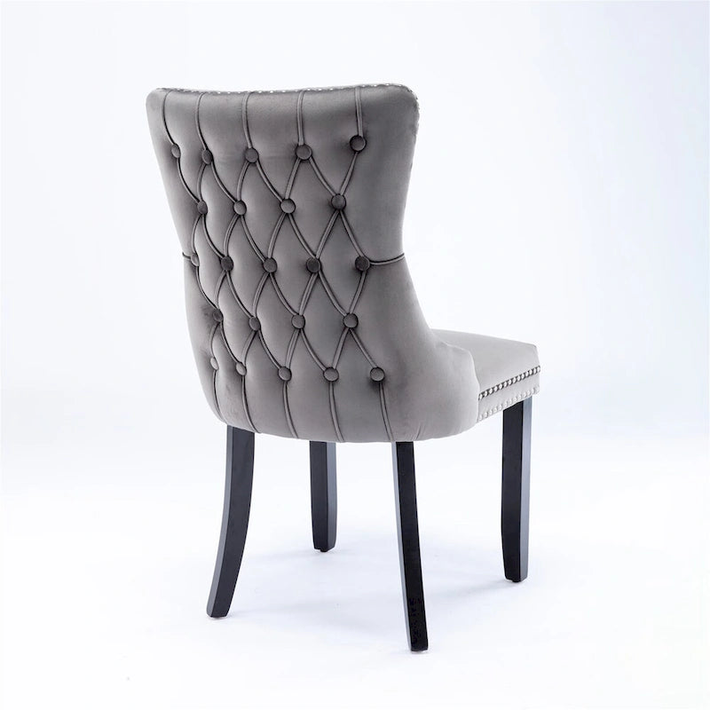Sedie da Pranzo Mid-Century Moderne in Velluto con Dettagli Rivetti e Gambe in Legno, Set da 2