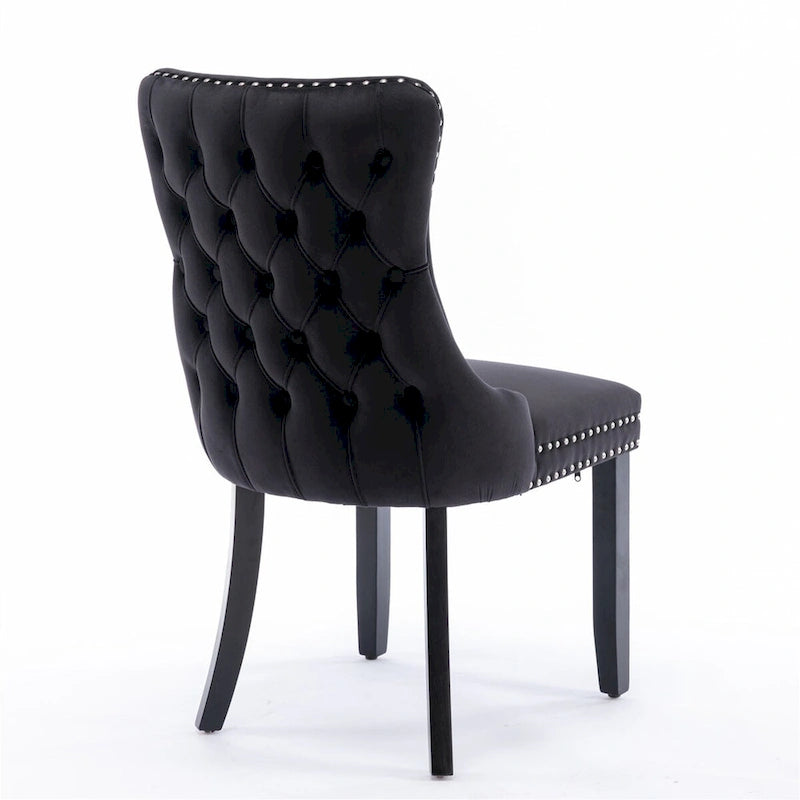 Sedie da Pranzo Mid-Century Moderne in Velluto con Dettagli Rivetti e Gambe in Legno, Set da 2
