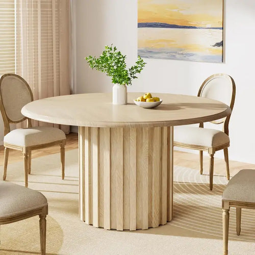 Tavolo da pranzo rotondo stile rustico da 120 cm, 6 posti, base in metallo