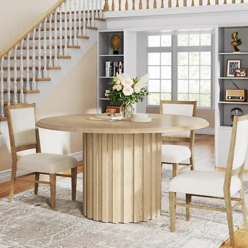 Tavolo da pranzo rotondo stile rustico da 120 cm, 6 posti, base in metallo
