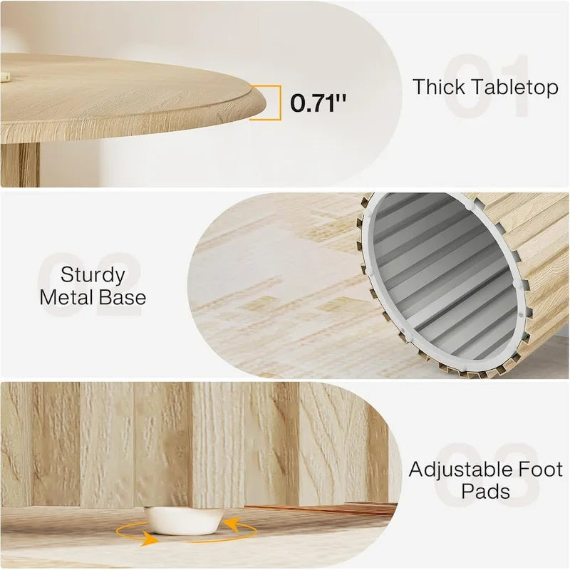 Tavolo da pranzo rotondo stile rustico da 120 cm, 6 posti, base in metallo