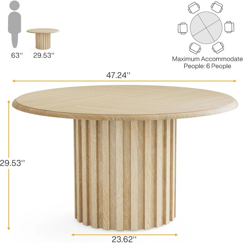 Tavolo da pranzo rotondo stile rustico da 120 cm, 6 posti, base in metallo