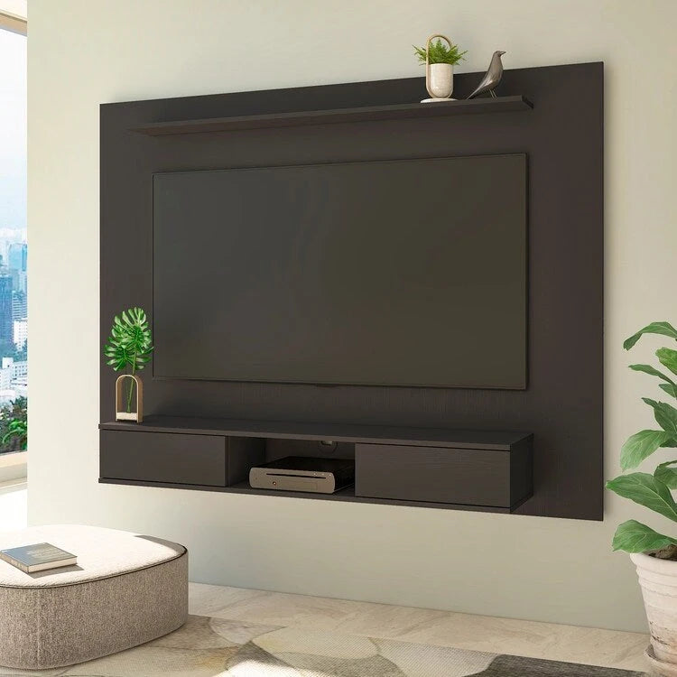 Mobile TV sospeso con mensole portaoggetti e ante scorrevoli, adatto per TV fino a 70 pollici