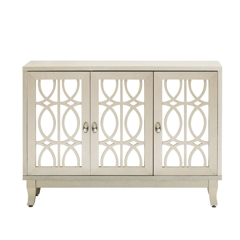 Credenza a specchio retrò con 3 ante in vetro e ripiani regolabili, 120 cm di lunghezza