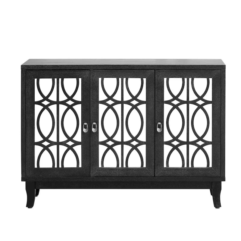 Credenza a specchio retrò con 3 ante in vetro e ripiani regolabili, 120 cm di lunghezza