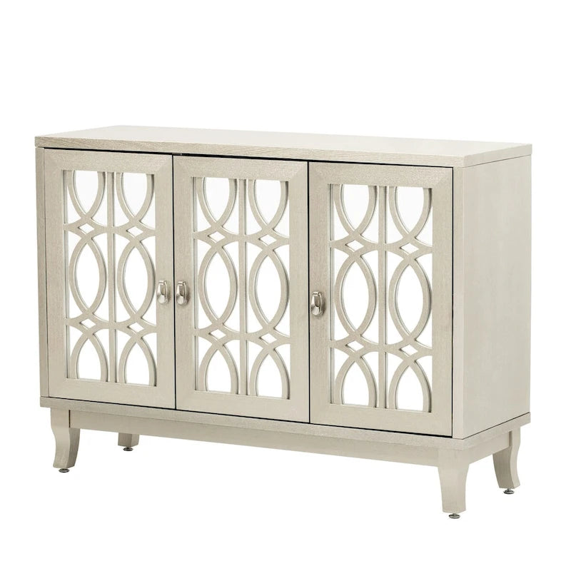 Credenza a specchio retrò con 3 ante in vetro e ripiani regolabili, 120 cm di lunghezza