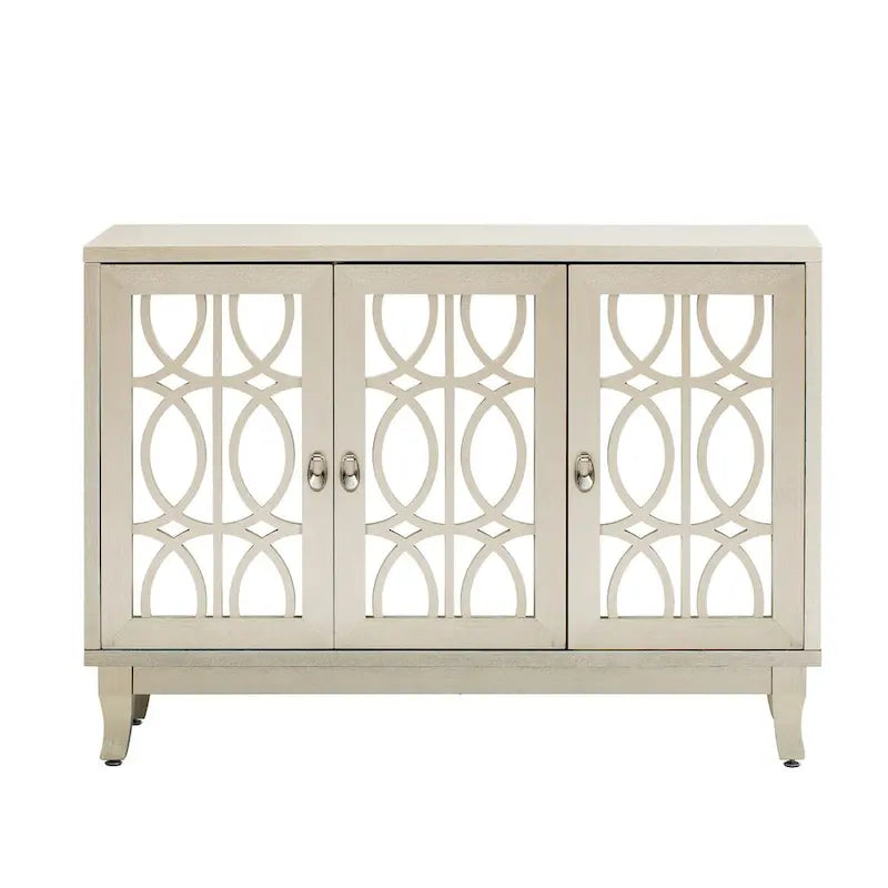 Credenza a specchio retrò con 3 ante in vetro e ripiani regolabili, 120 cm di lunghezza