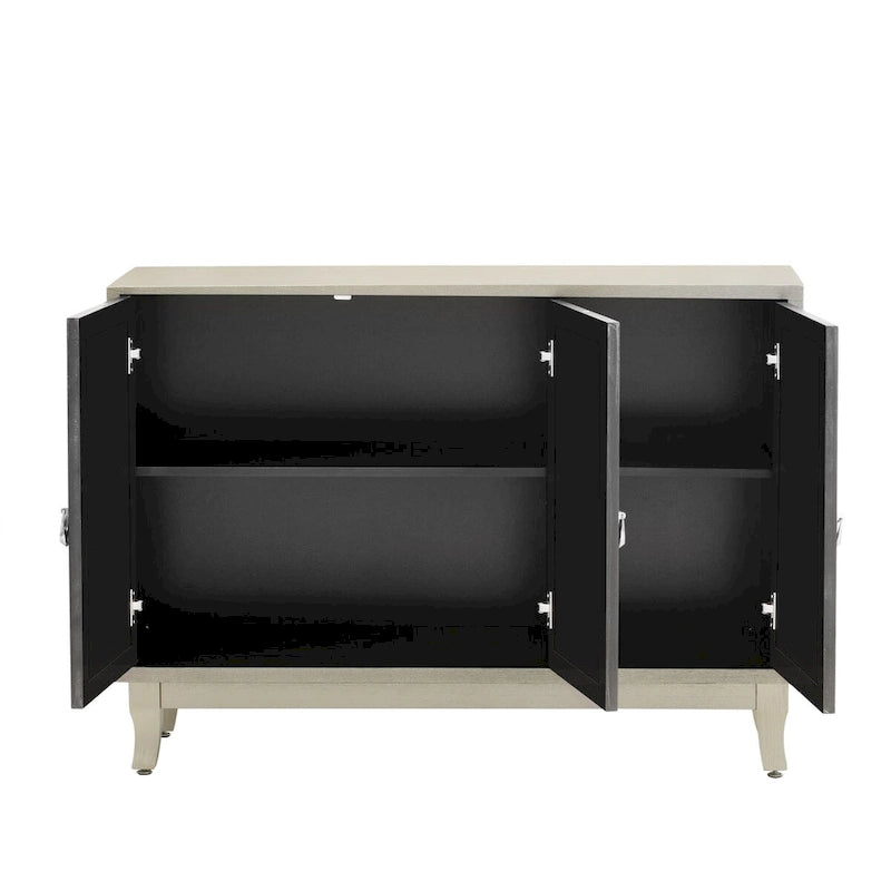 Credenza a specchio retrò con 3 ante in vetro e ripiani regolabili, 120 cm di lunghezza