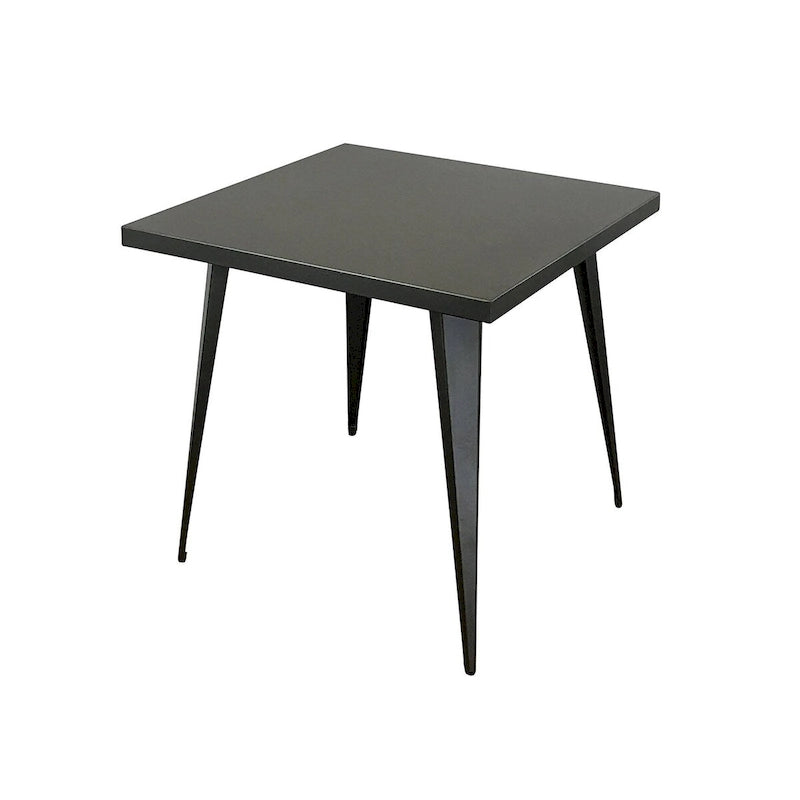 Tavolo da pranzo quadrato con piano in metallo e gambe in metallo