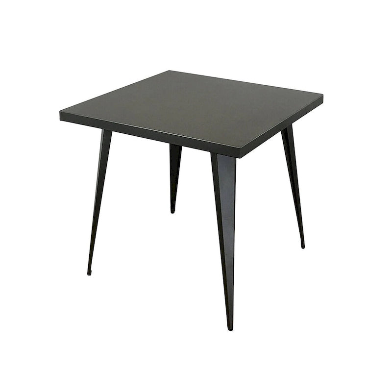 Tavolo da pranzo quadrato con piano in metallo e gambe in metallo